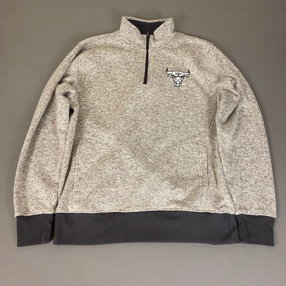 Chicago Bulls NBAFleece Sweater  1/4 Zip Pullover Men's Size XL Gray Heathered